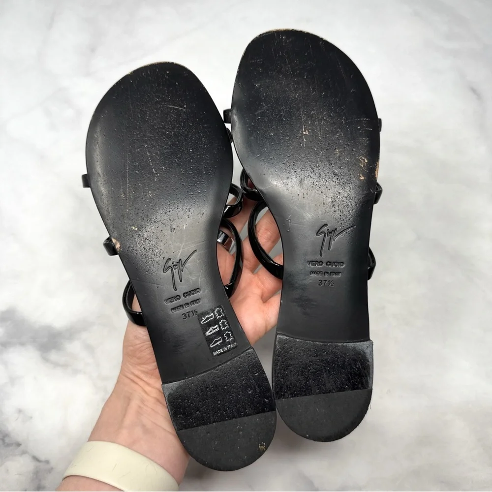 Giuseppe Zanotti Anya Swarovski Crystal Heart Slide Mule Flat Sandals Black 37.5